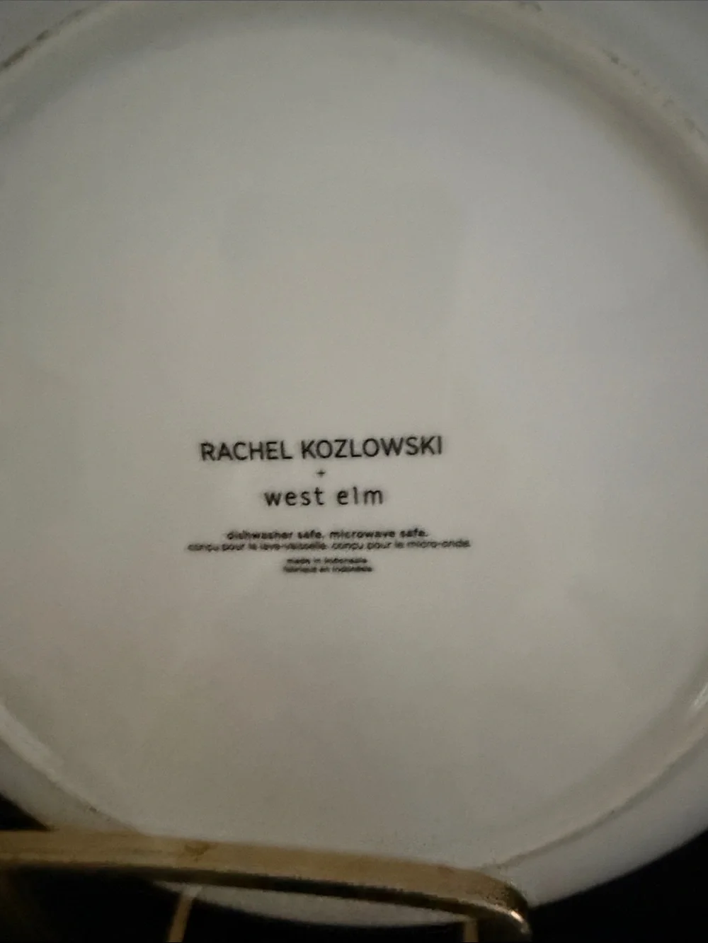 West Elm White Ceramic Plate with Black Logo